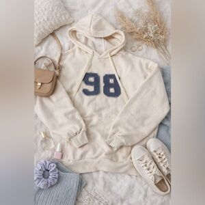Edikted Cream Hoodie with Navy Numbers Women’s Size M Oversized Fit